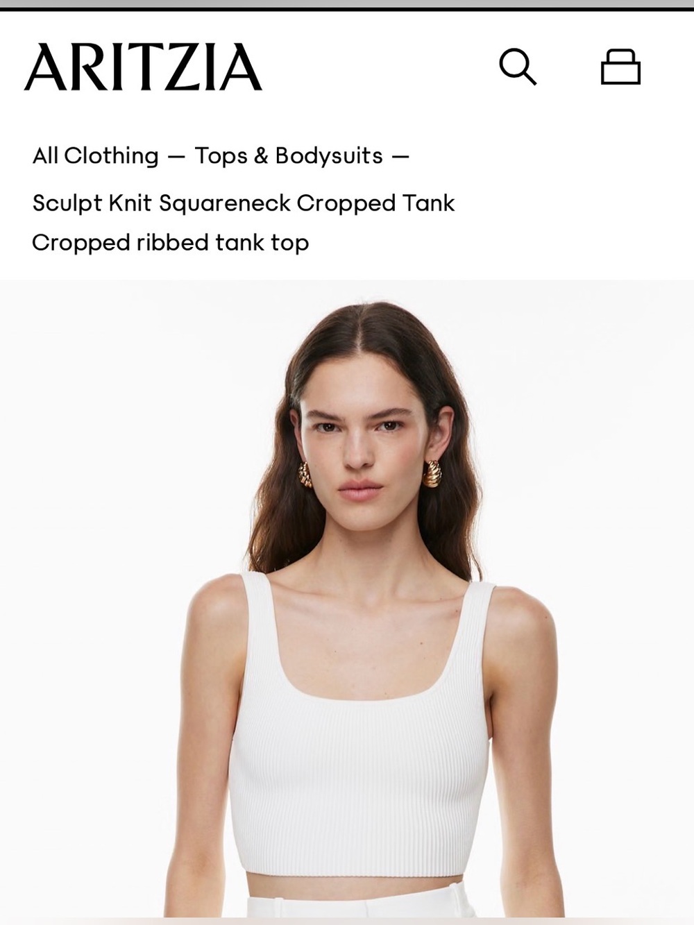 Aritzia Babaton Sculpt Knit Squareneck Cropped Tank White in XS